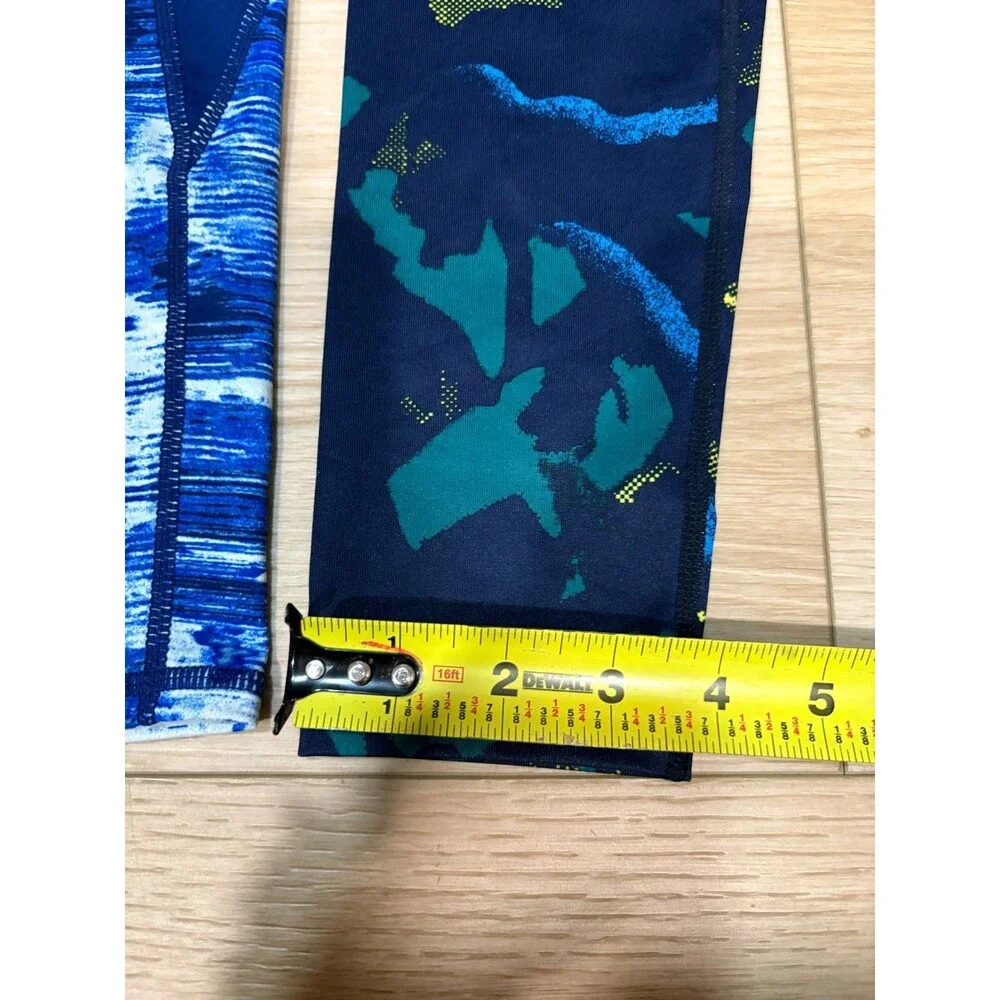 Lot of 2 Zella Girls Leggings Size M (8/10) Blue & Green Abstract Pattern Yoga P